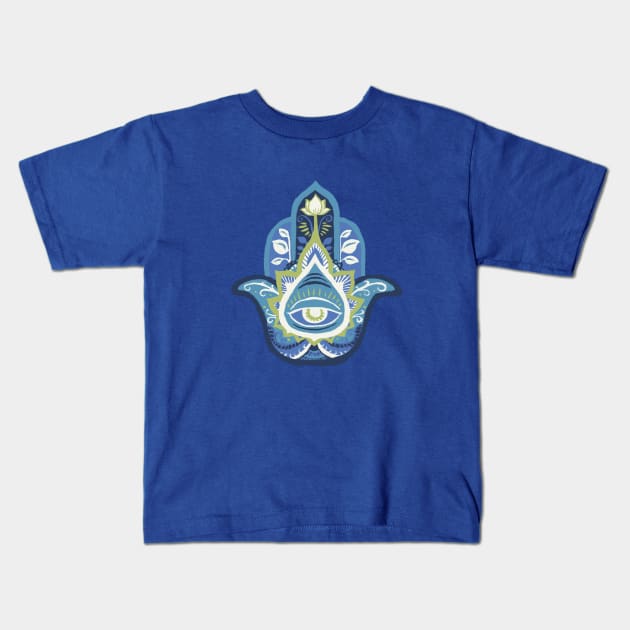 Hamsa Hand - Sapphire(September) Kids T-Shirt by akaneyabushita